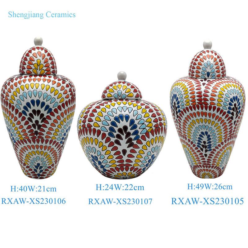 RXAW-XS230105 White background Colorful painted water droplet pattern Porcelain jar large size
