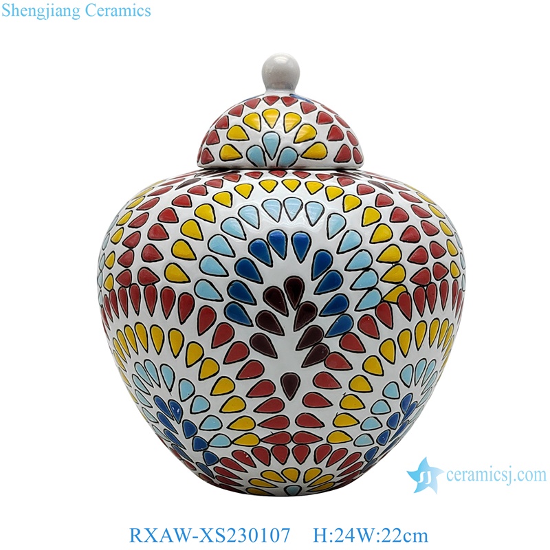 RXAW-XS230107 White background Colorful painted water droplet pattern Porcelain jar large size