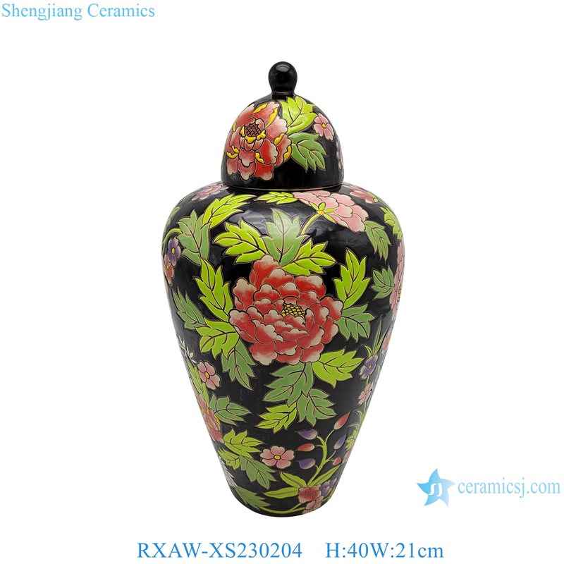 RXAW-XS230204 Black colored peony pattern porcelain lidded jar 