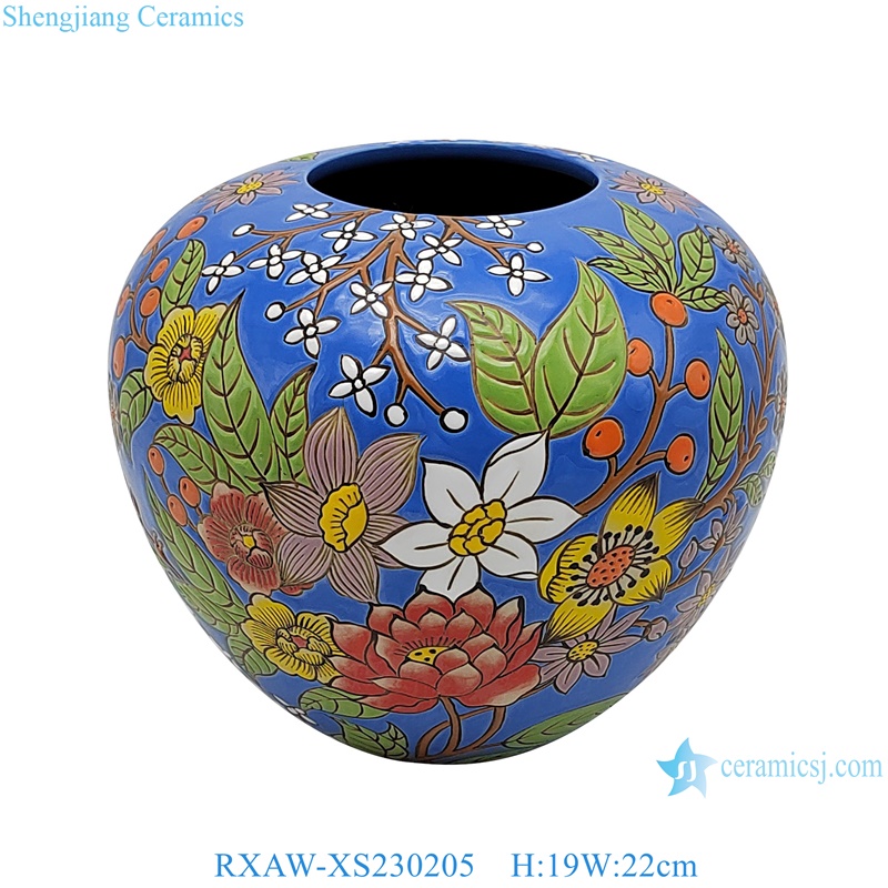 RXAW-XS230205 blue colorful Flower patterned Ceramic flower pot
