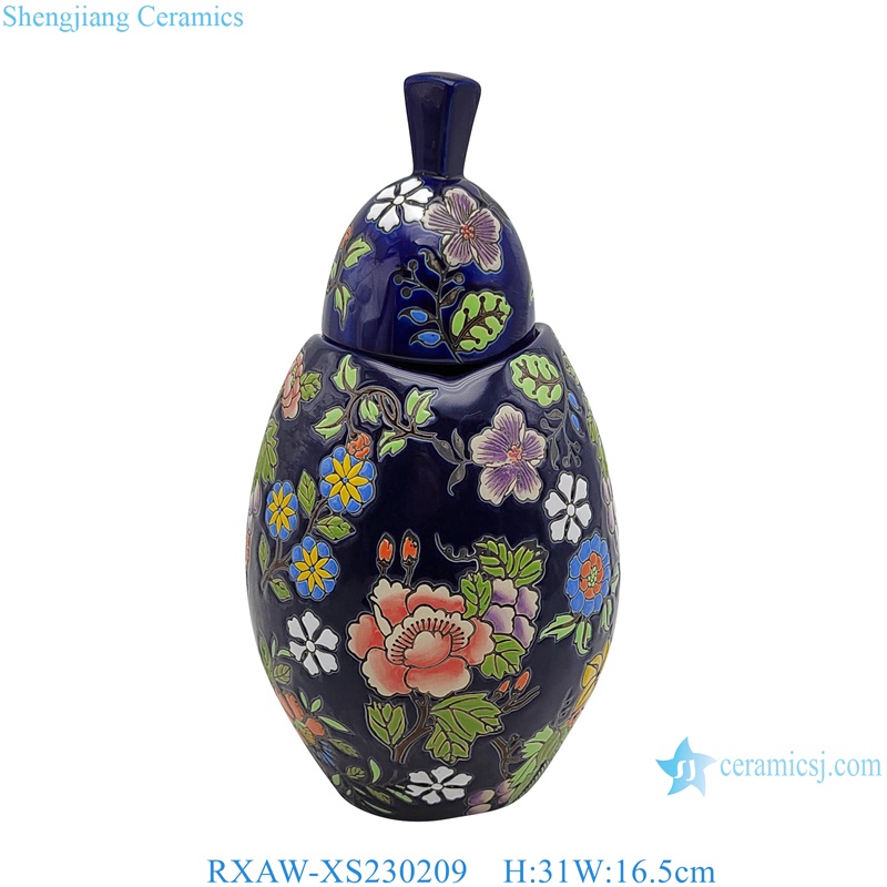 RXAW-XS230209 Blue Color Glazed Colorful pattern Ceramic Tin Jars Canister small size