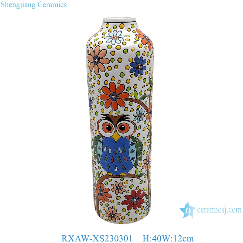 RXAW-XS230301 Colorful painted owl flower pattern Ceramic flower vase