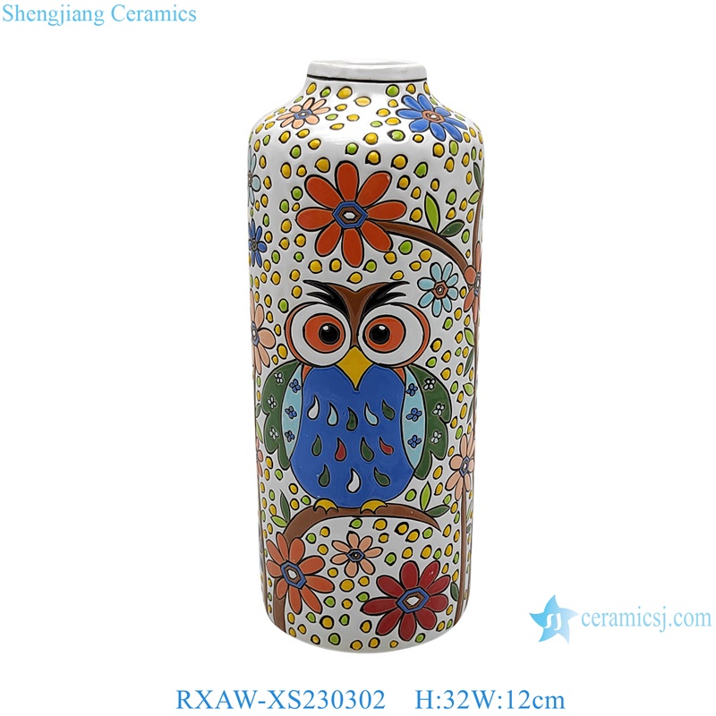 RXAW-XS230302 Colorful painted owl flower pattern Ceramic flower vase