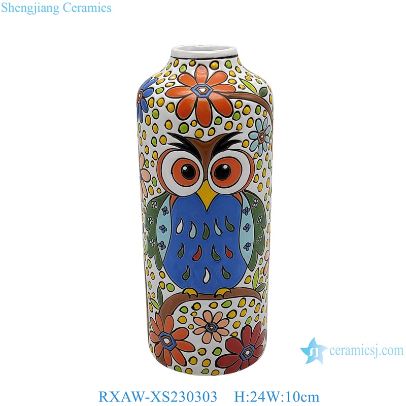 RXAW-XS230303 Colorful painted owl flower pattern Ceramic flower vase