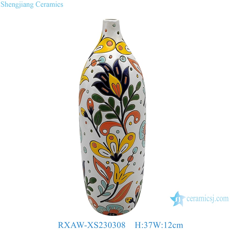RXAW-XS230308 Colorful painted flower pointed mouth bottle Ceramic flower vase