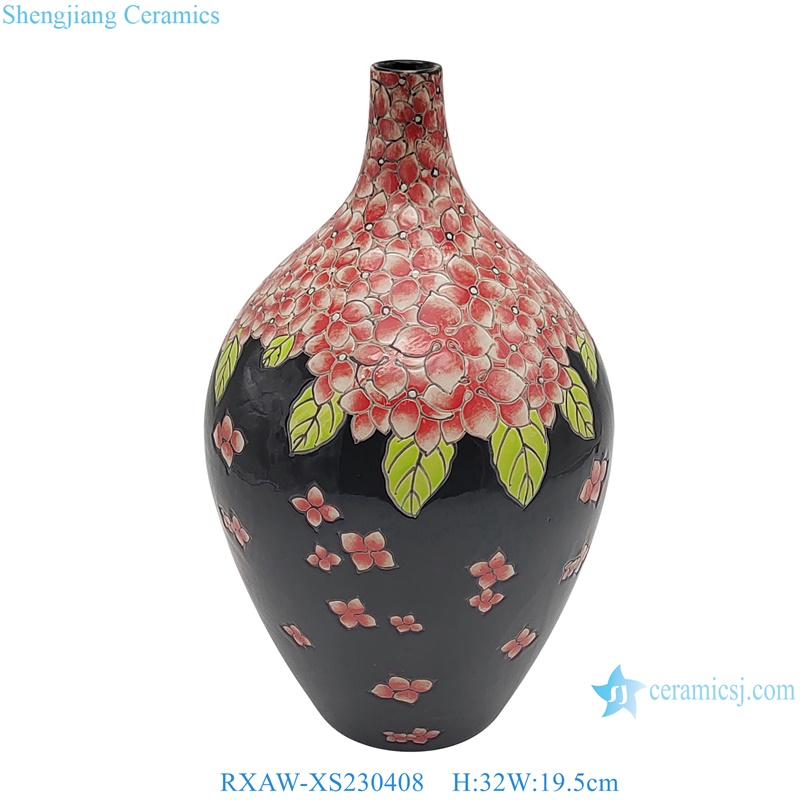 RXAW-XS230408 Black Color Glazed red flower pointed mouth bottle Vase