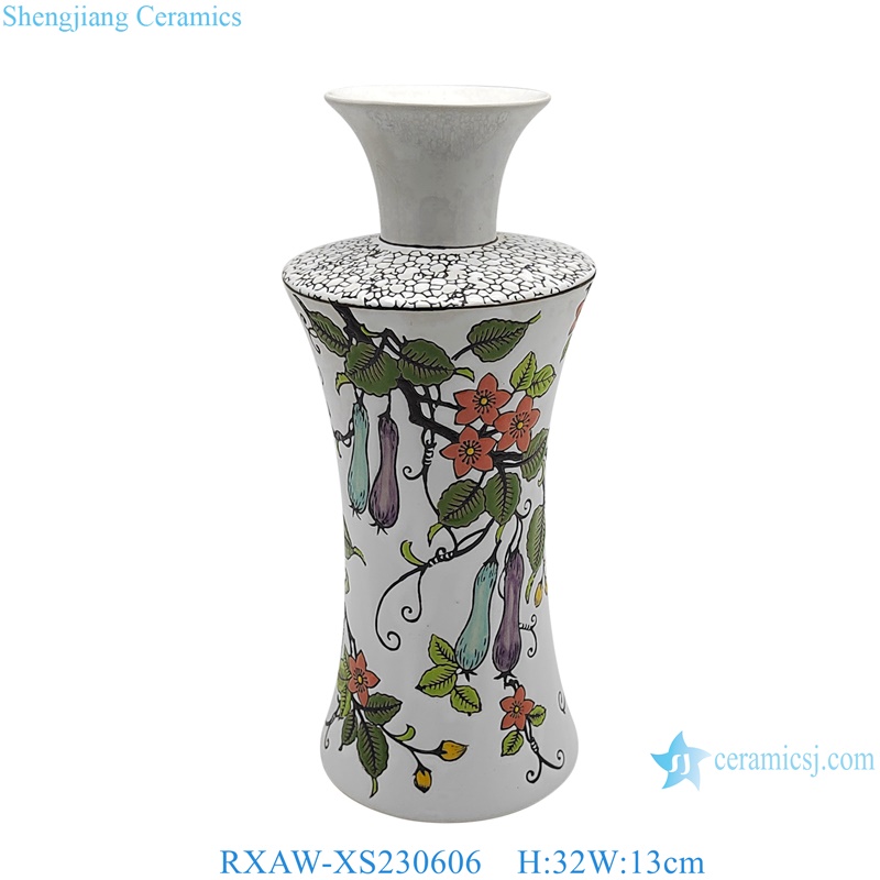RXAW-XS230606 Colorful eggplant flower and fruit pattern White ceramic flower vase