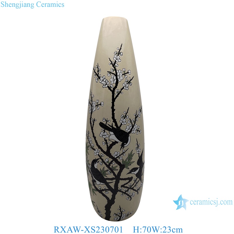RXAW-XS230701 Grey and white happy eyebrows, flowers and birds Pattern straight tube vase