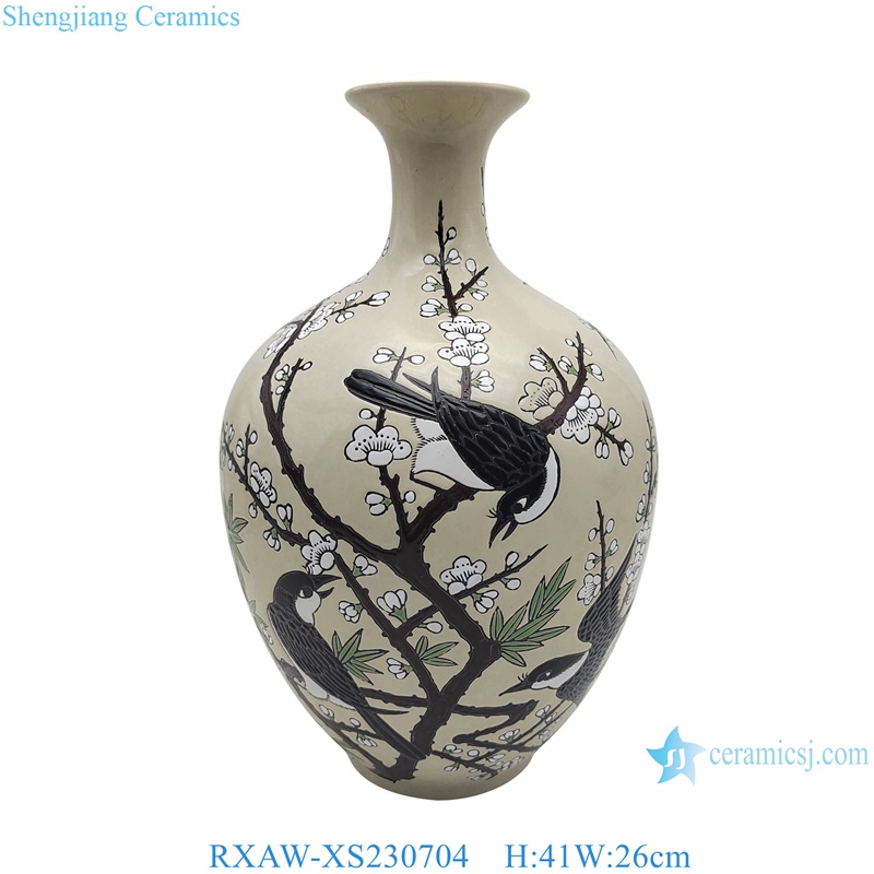 RXAW-XS230703 Grey and white happy eyebrows, flowers and birds Pattern ceramic flower vase