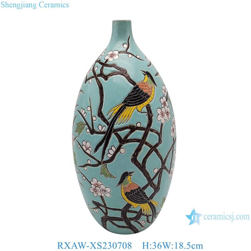 RXAW-XS230703 White and Black happy eyebrows, flowers and birds Pattern ceramic flower Vase