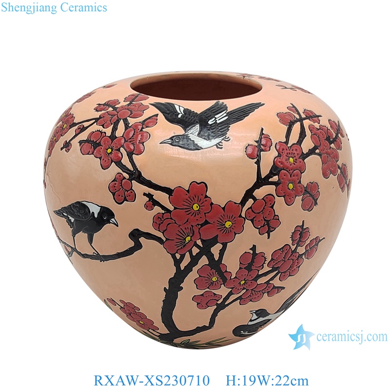 RXAW-XS230703 Pink and Black happy eyebrows, flowers and birds Pattern ceramic flower Vase