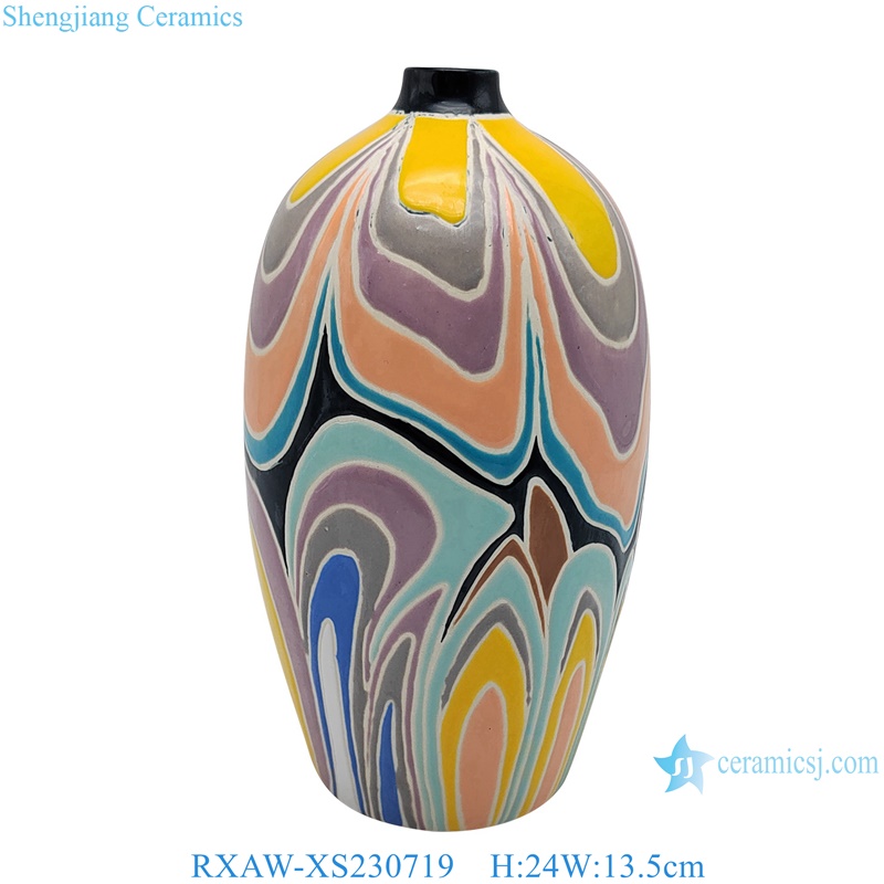RXAW-XS230719 Colorful Regular Pattern Ceramic Tabletop Flower Vase