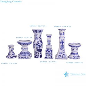 RXAW02-A-B-C-D-E-F Blue and White Twisted Flower pattern Ceramic Candle Holder