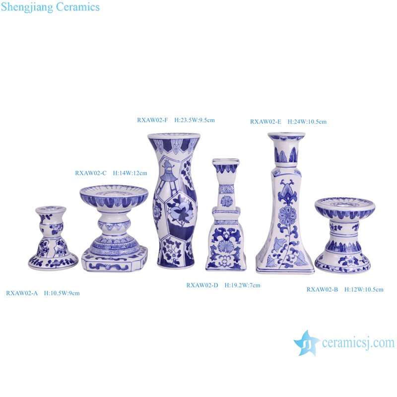 RXAW02-A-B-C-D-E-F Blue and White Twisted Flower pattern Ceramic Candle Holder