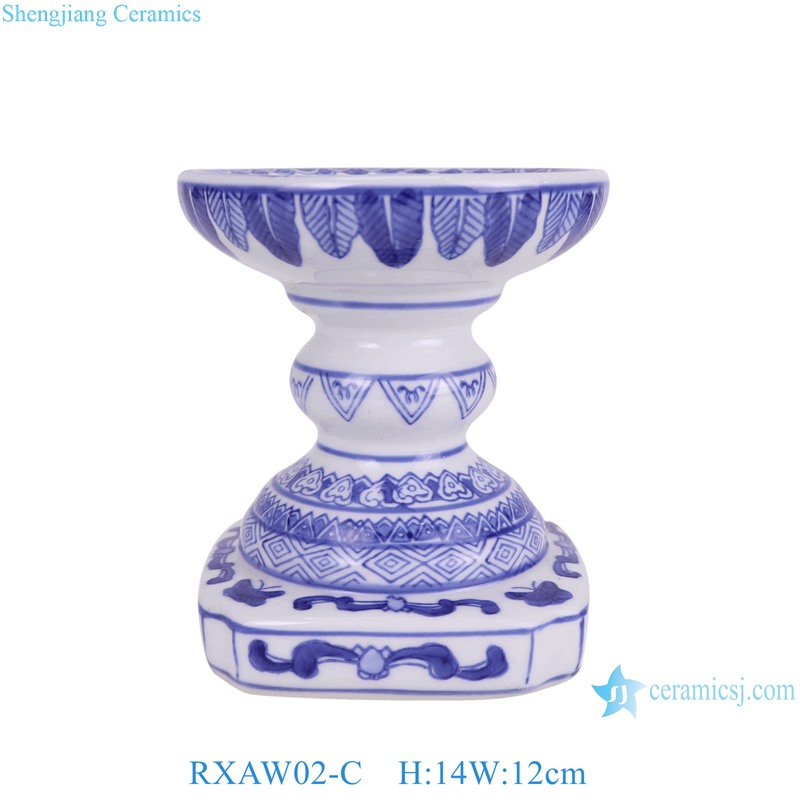 RXAW02-C Blue and White Twisted Flower pattern Ceramic Candle Holder 