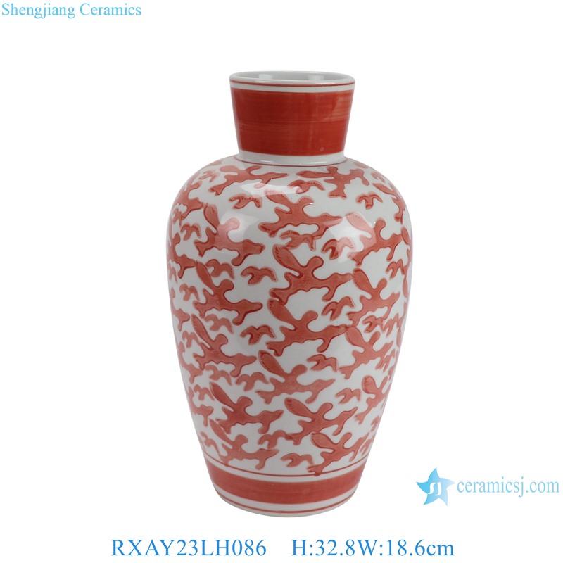 RXAY23LH086 Jingdezhen Porcelain Red and White Fish Weave Pattern Ceramic decorative Flower vase
