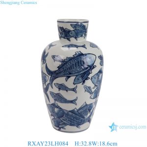 RXAY23LH084 Modern style Blue and White Porcelain Fish Pattern Ceramic flower vase Pot