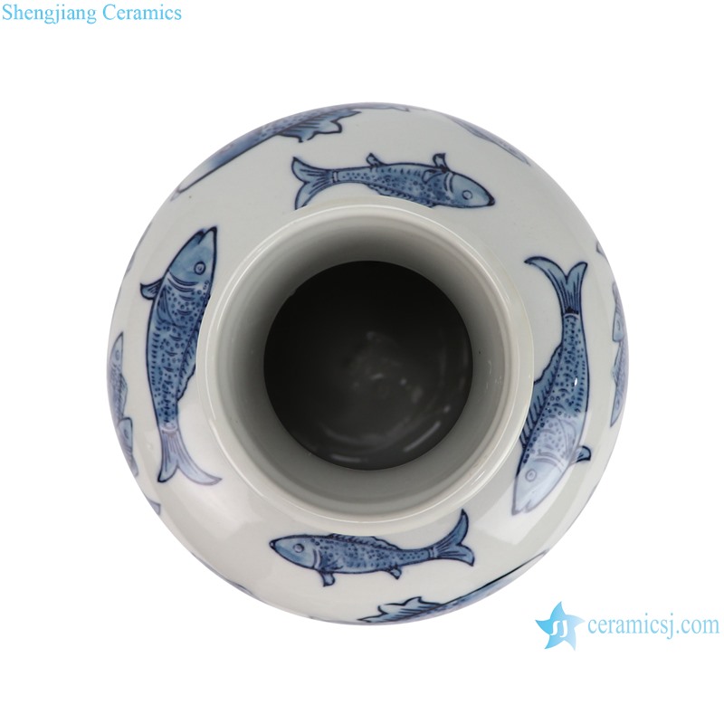 RXAY23LH084 Modern style Blue and White Porcelain Fish Pattern Ceramic flower vase Pot--top view
