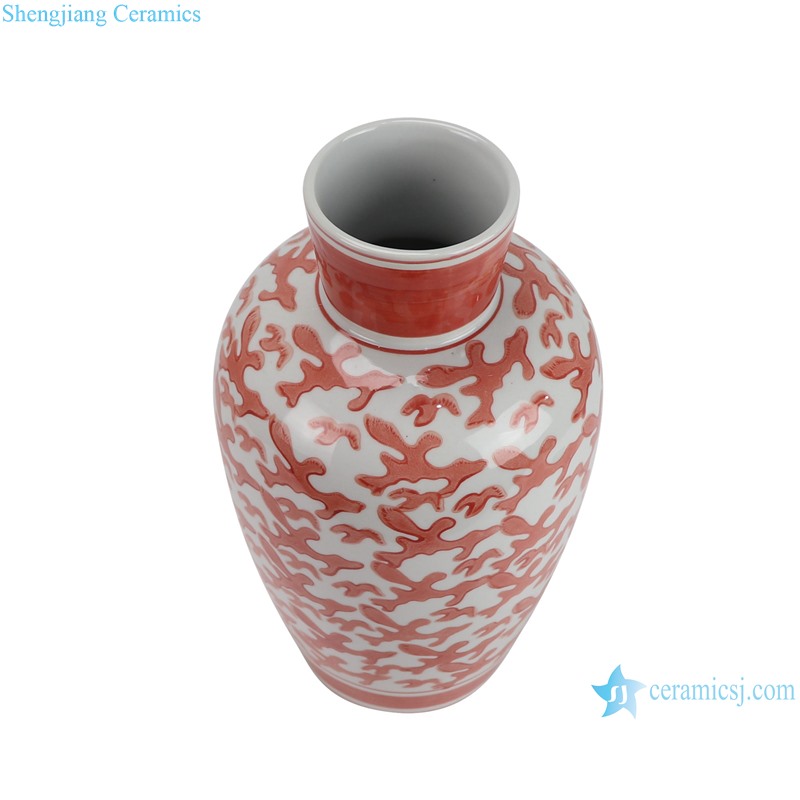 RXAY23LH086 Jingdezhen Porcelain Red and White Fish Weave Pattern Ceramic decorative Flower vase -- vertical view