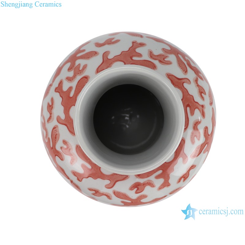 RXAY23LH086 Red and White Fish Weave Pattern Ceramic decorative Flower vase -- top view