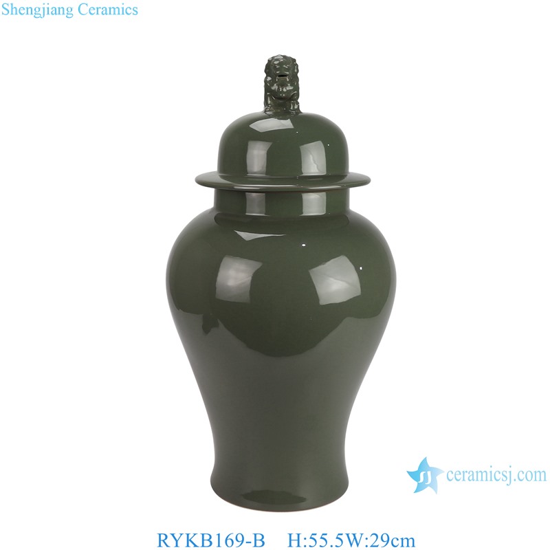RYKB169-B Solid Gray color Porcelain Temple Jar with Lion Lid 