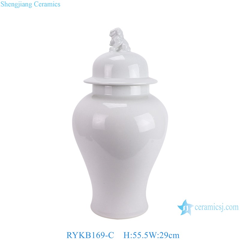 RYKB169-C Solid White color Porcelain Temple Jar with Lion Lid