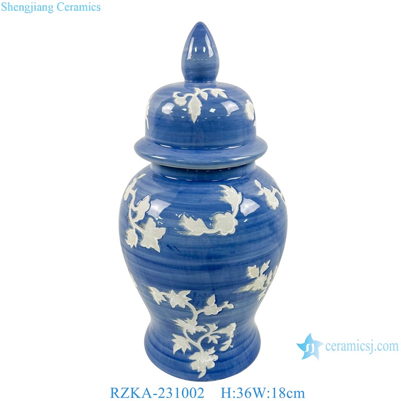 RZKA-231002 Modern Style Heap Flower Pattern Line Blue and white color Porcelain Temple run jar