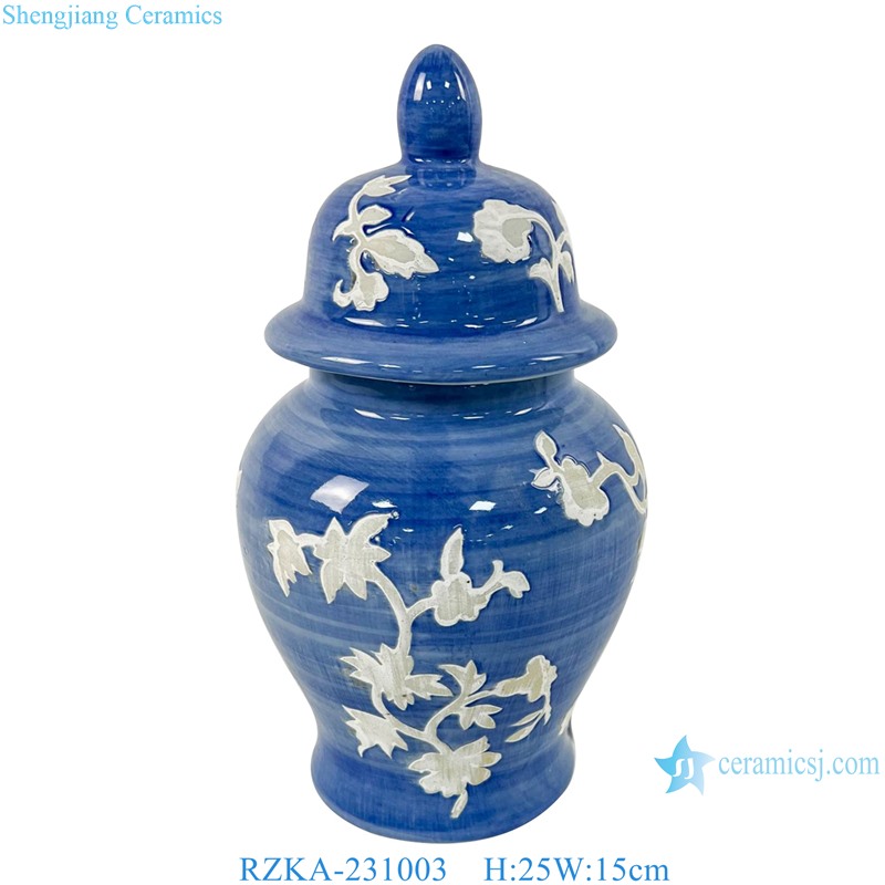 RZKA-231003 Modern Style Heap Flower Pattern Line Blue and white color Porcelain Temple run jar