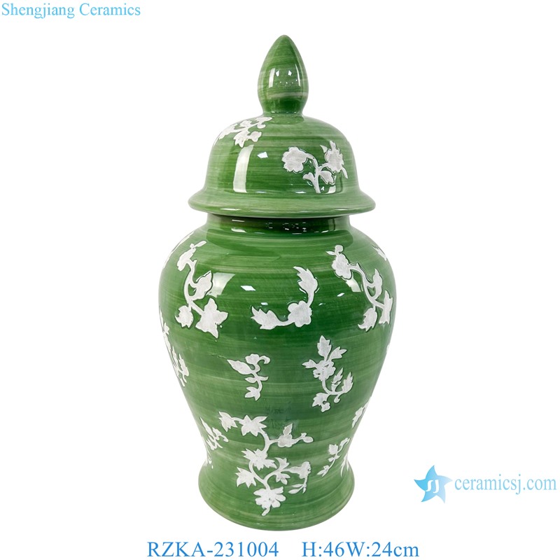 RZKA-231004 Modern Style Heap Flower Pattern Line Green and white color Porcelain Temple run jar