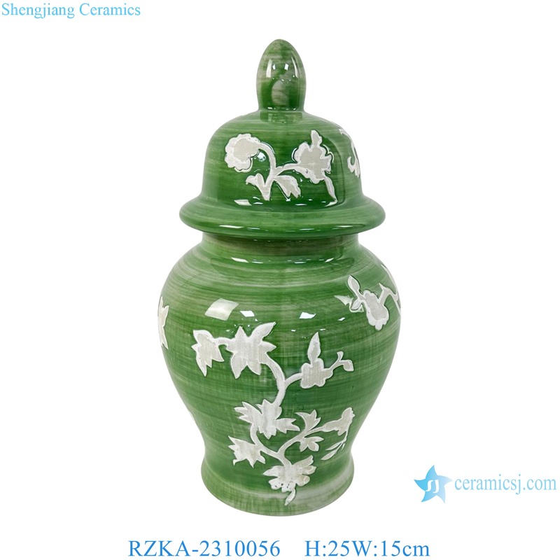 RZKA-2310056 Modern Style Heap Flower Pattern Line Green color Porcelain Temple run jar