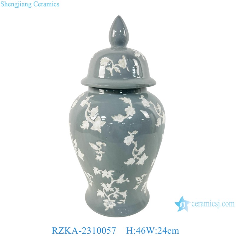 RZKA-2310057 Modern Style Heap Flower Pattern Line Gray color Porcelain Temple run jar