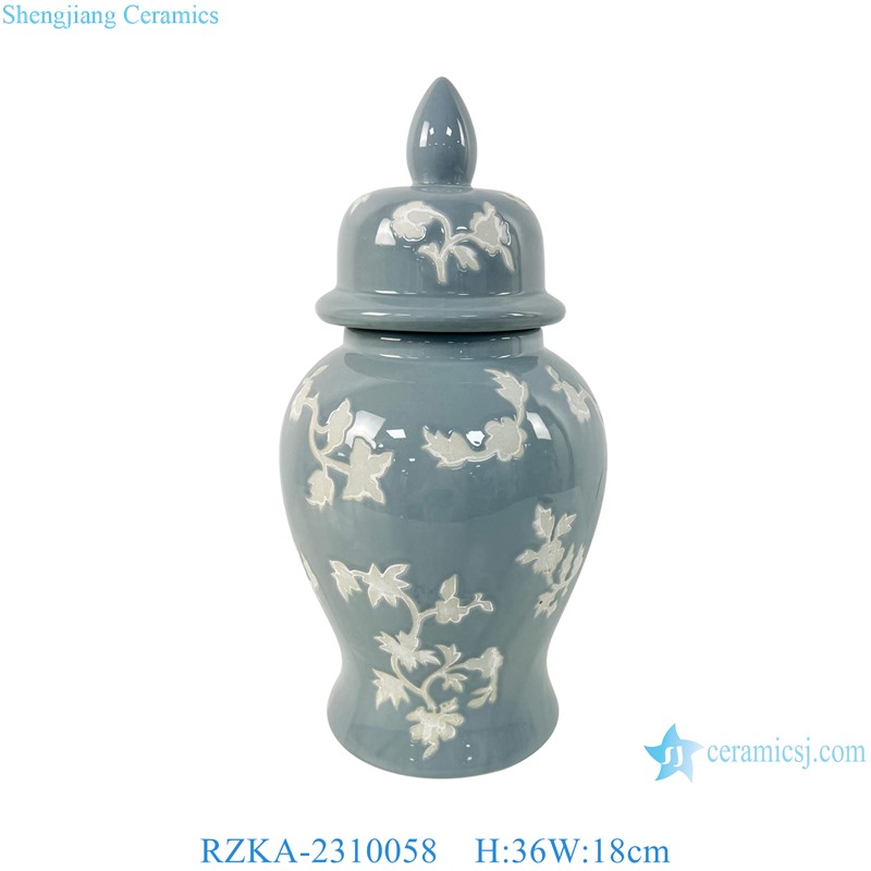 RZKA-231001 Modern Style Heap Flower Pattern Line Blue and Green color Porcelain Temple run jar