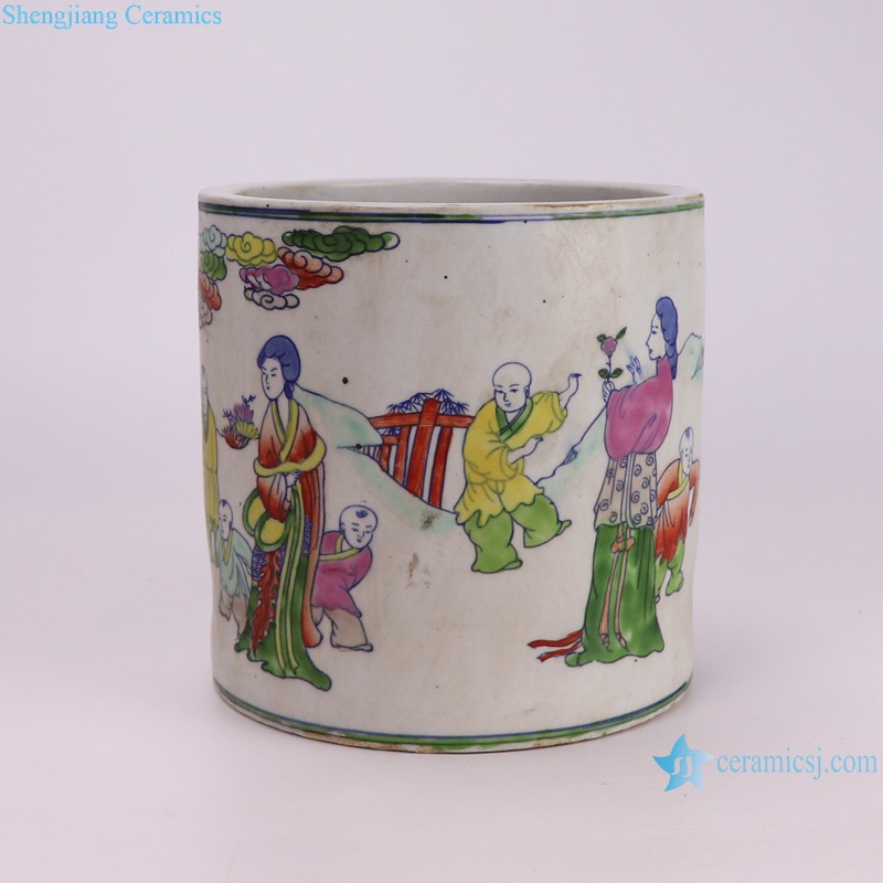 RZKT03-M hand painted famille rose figure pattern ceramic flower pot or brush pot