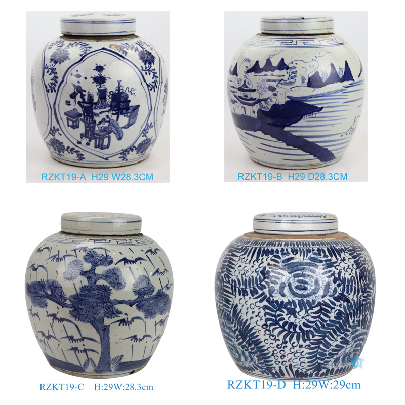 RZKT19-A-B-C-D beautiful hand painted blue and white ceramic ginger jar for home