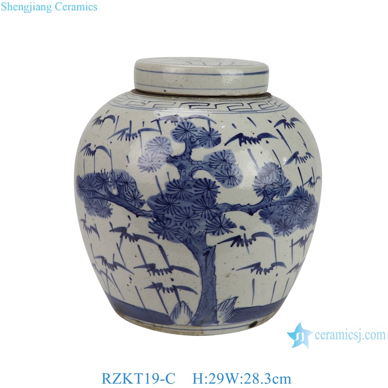 Beautiful pine tree bamboo blossom pattern ceramic ginger jar