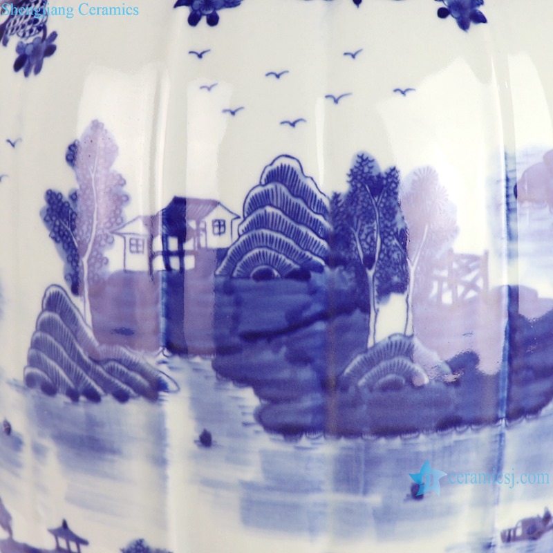 RZOY42-A high quality blue and white hand painted big size ceramic vase for home decoration