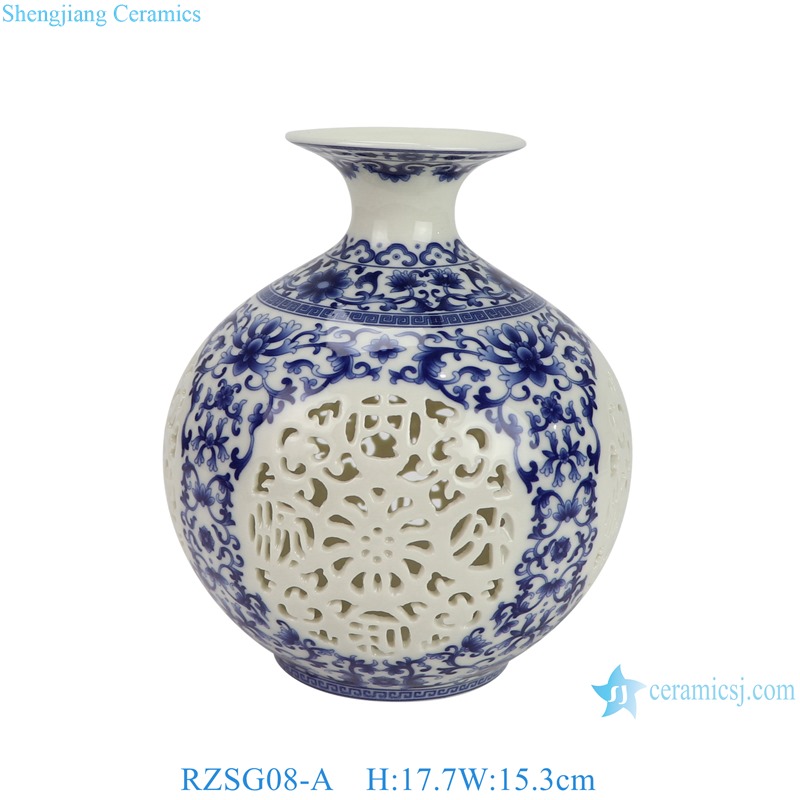 RZSG series cheap price blue and white pierced ceramic vase for home decor