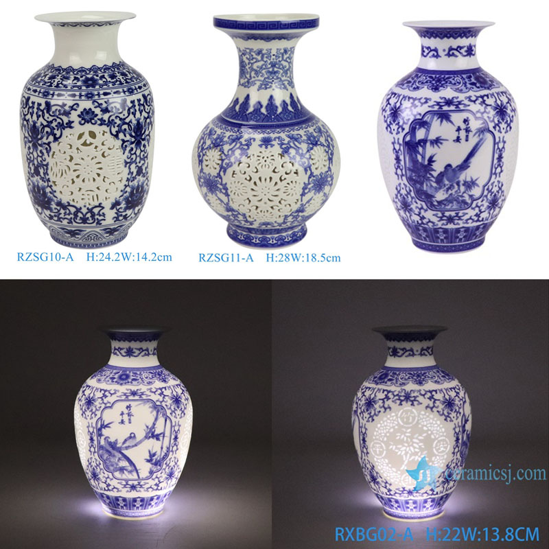 low price blue and white pierced ceramic vase for live room