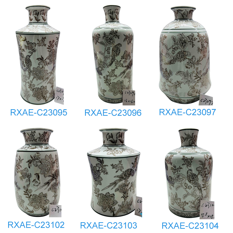 RXAE series brown and white beautiful floral pattern ceramic vase for home decoration