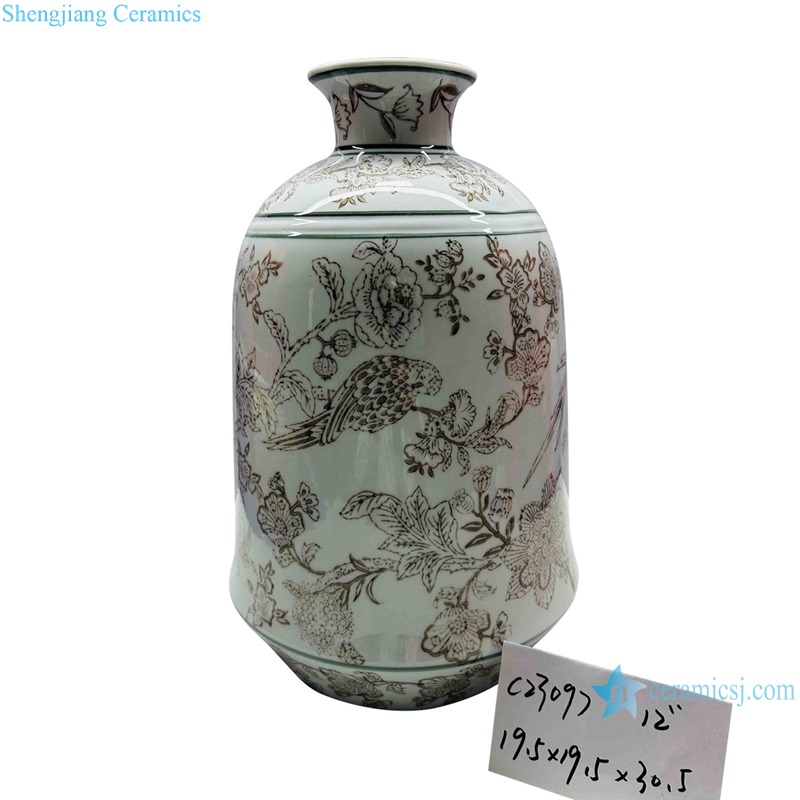 14.5inch RXAE series brown and white beautiful floral pattern ceramic vase for home decoration