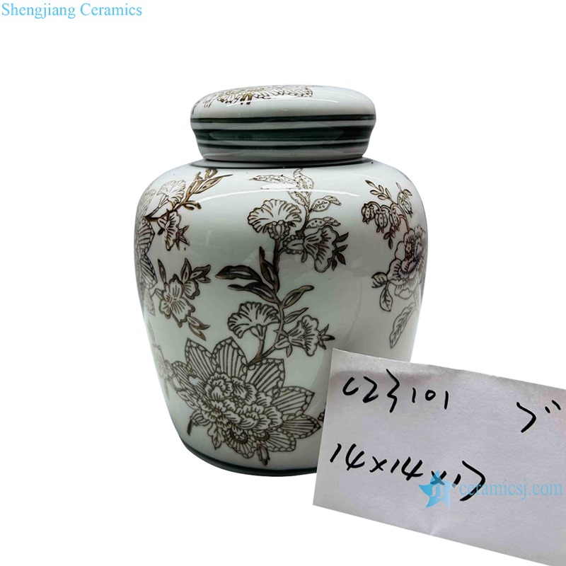 RXAE series brown and white beautiful flower and bird pattern ceramic lidded jar for home decoration