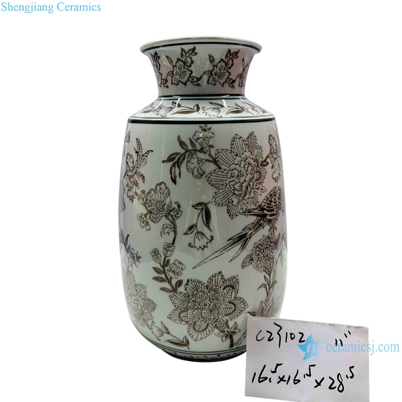 14.5inch RXAE series brown and white beautiful floral pattern ceramic vase for home decoration
