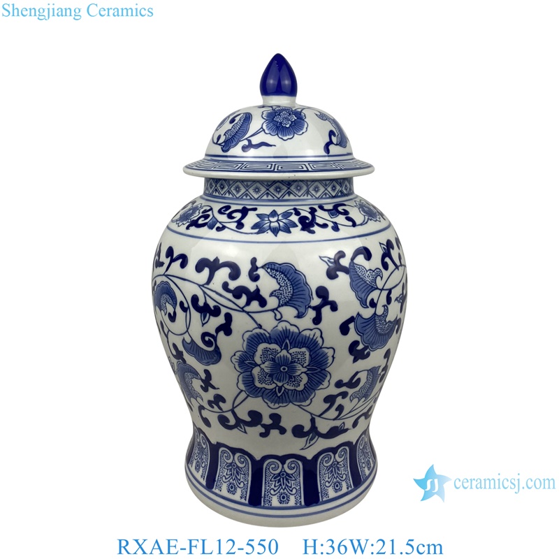 blue and white beautiful floral pattern ceramic lidded jar for home decoration