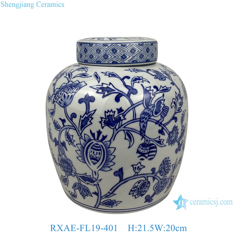blue and white beautiful floral pattern ceramic lidded jar for home decoration