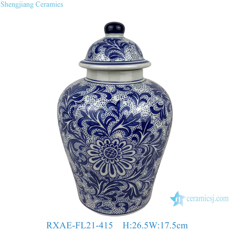 blue and white floral pattern ceramic temple jar for home decoration