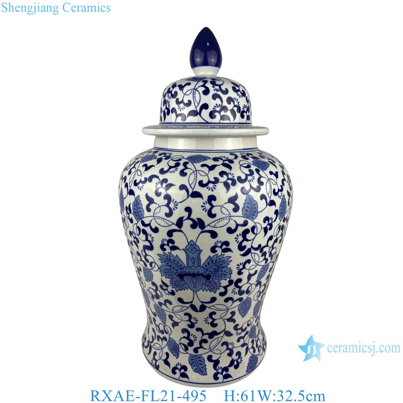 cheap price blue and white floral design ceramic temple jar for home decoration
