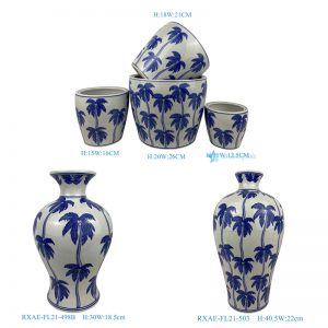 RXAE-FL21-498B cheap price blue and white coconut tree pattern ceramic vase for home decoration