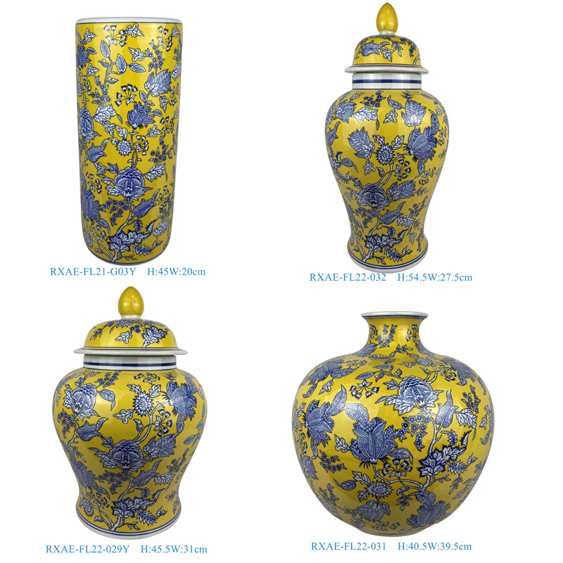 yellow beautiful flower pattern ceramic temple jar for home decoration