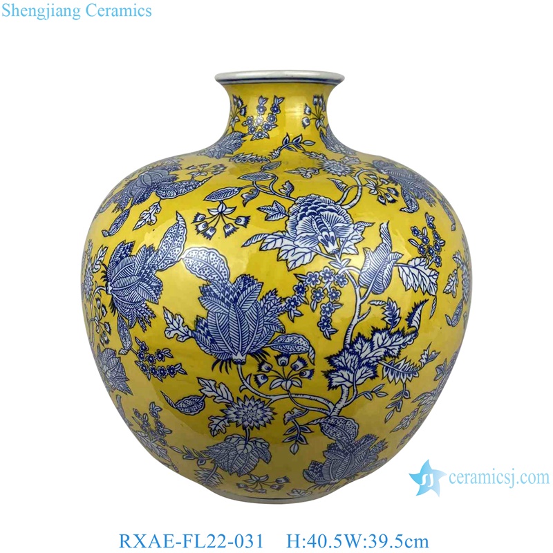 unique cheap yellow ground flower pattern ceramic vase for home decoration