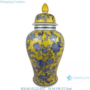 RXAE-FL22-032 yellow beautiful flower pattern ceramic temple jar for home decoration